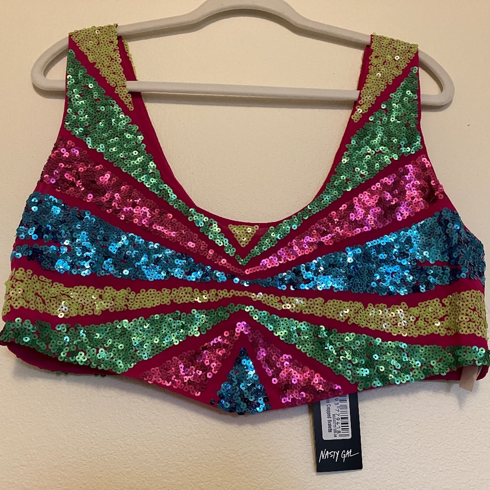Nasty Gal Colorblock Sequin Cropped Bralette Hot Pink - Picture 4 of 7